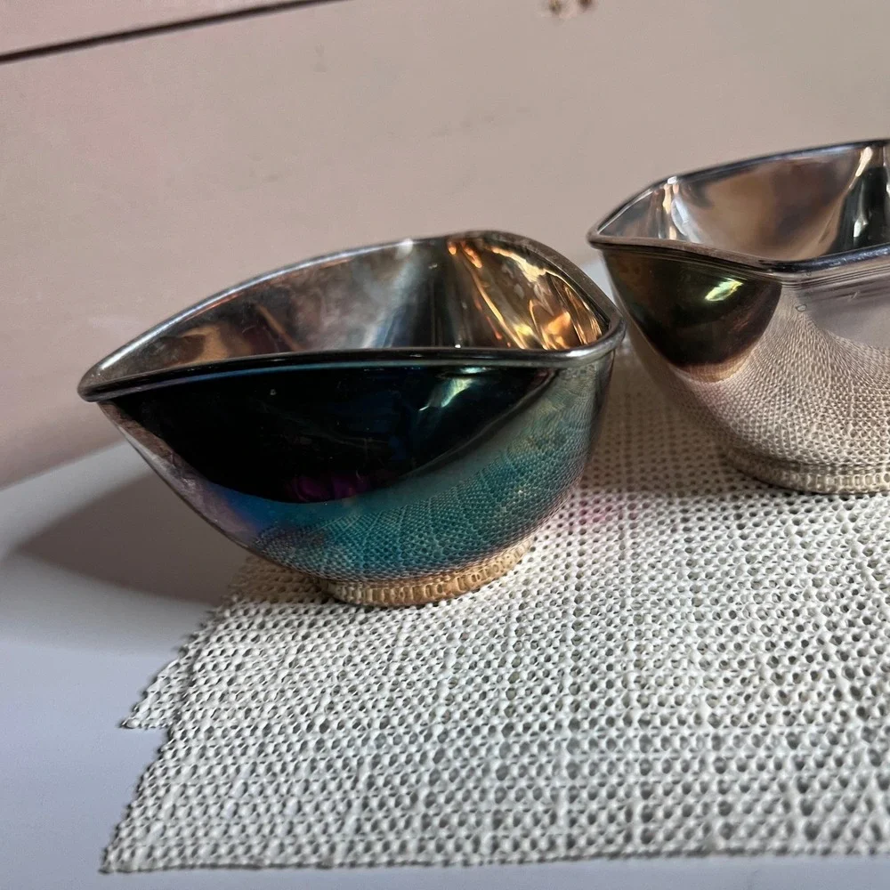 Paradigm India Silver Tone Metal Nut Bowls Set of 3 Geometric Teardrop Hex - Picture 5 of 7